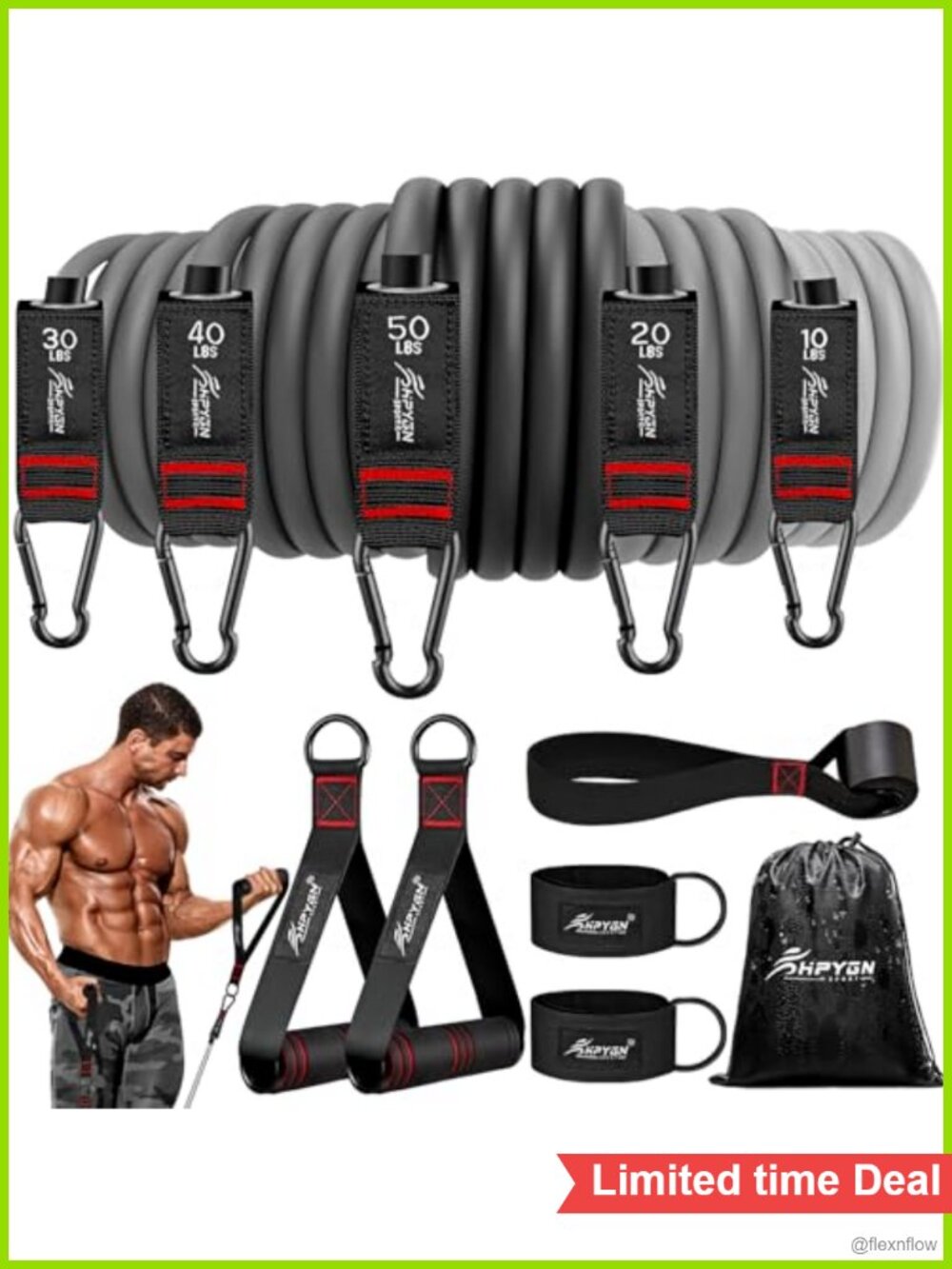 Resistance Bands with Handles 150 lb Exercise Bands Home Workout Natural Latex